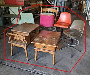 Lot of End Tables, Vintage Chairs, Vintage Stool