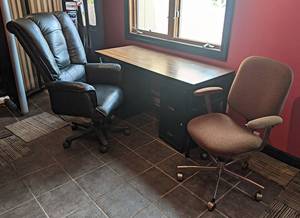 Office Table, (2) Chairs and (2) File Cabinets