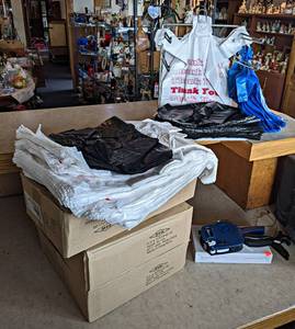 Inventory of Shopping Bags and Stand - includes 3000 Bags and Pricing gun