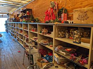 Contents of the Left Side of a Semi Trailer - Christmas Figures  decorations, Walkers, Flower Pots, Wagon, Cardboard Boxes, Vents and More