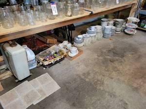 Contents Under Shelf - Huge Lot of Dishes, Home Dcor and More - Space is about 10 x 4 - Shelf NOT Included