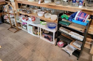 All contents under Shelf - Lumber, Cookie Jar, Dishes, Ice Cube Trays and More - Space of About 12 x 4
