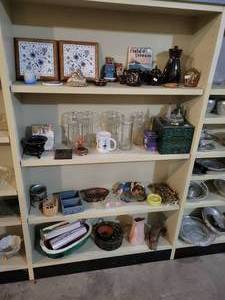 Contents of (4) Shelves - Glassware, Home Dcor and More - Shelves are about 36 Wide Each