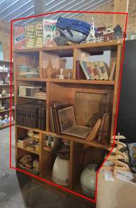Cabinet and Contents - Old Books, AVON Plates and More - Cabinet is about 71 x 56 x 17