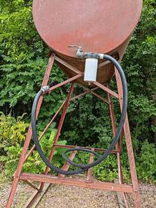 Fuel Barrel on Stand - Barrel is about 38 Diameter x 64 Long - Overall Stands about 9-12 Tall - Empty - NO SHIPPING