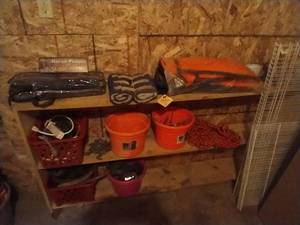 lot 409 image: Wood Shelf & Contents - Bits, Stirrups, Etc