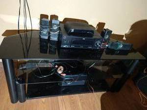 lot 306 image: Entertainment Table & Sound System w Subwoofer