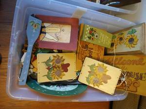 lot 343 image: (2) Totes of Hand-Painted Wooden Signs