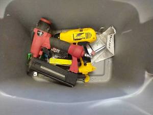 lot 510 image: Tote With Miscellaneous Tools - Power Stapler, Etc