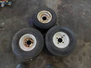 3-Trailer Spare Tires On 4 Lug Wheels. 2-5.70x8, 1-4.80x8