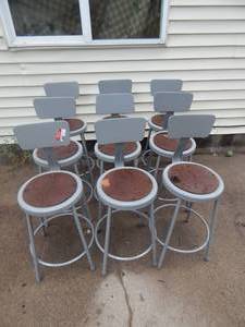9-Matching Metal Industrial Shop Stools 24 Tall