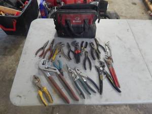 Pliers, Cutters, Vice Grips With Tool Bag