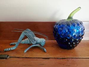 Metal Grasshopper And Glass Apple
