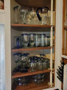 Collection Of Blue-Rimmed Glassware