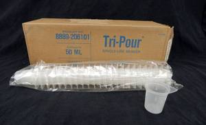 Case of 100 Tri-Pour 50 ML Single-Use Plastic Beaker
