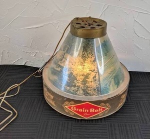lot 2 image: Vintage Grain Belt Beer Hanging Cone Shape Lamp