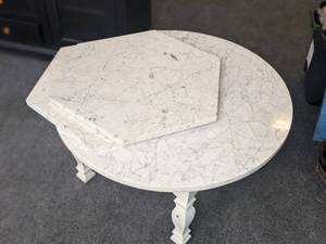lot 76 image: White Stone-Topped Coffee Table, Plus (2) Stone Hexagonal Shaped Table Tops Only