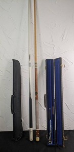lot 54 image: Pair of Pool Cues with Cases, Cue Cube and Other Accessories