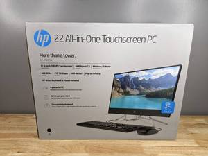 lot 19 image: Brand New HP All-in-One Desktop 22 Touchscreen Computer Ryzen 3 3250U, 8GB RAM, 1TB HDD, White, Windows 11 Home, 22-df0023w 