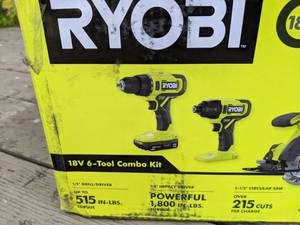lot 15A image: Brand New Ryobi ONE 18V Cordless 6-Tool Combo Kit with 1.5 Ah Battery, 4.0 Ah Battery & Charger 