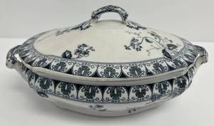 Antique Parisian Granite Rosaline Pattern T.G & F. Booth England Lidded Tureen Markings On Bottom 1870s - 1880s Crack On Side