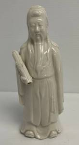 Vintage 11 Tall Chinese White Porcelain Statue Of A Scholar (Repaired)