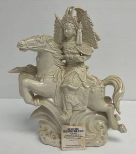 Vintage Fine Bone China Porcelain Statue Of Mu Gui Ying Mounting Her Horse (No Cracks Or Chips Present) 9W x 11 12T