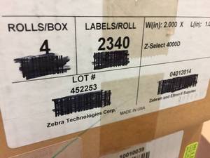 lot 71 image: Zebra Z-Select 4000D Labels 2 x 1 - 23 Rolls