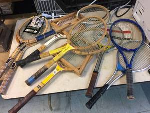 lot 190 image: Group Vintage Tennis Rackets
