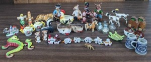lot 217 image: Adorable Collection of CeramicPorcelain Vintage Mini Figures, Salt and Pepper Shakers, Mini Mugs, Dishes and More