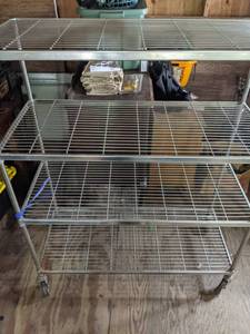 lot 328 image: 4-Tiered Wire Shelving Unit with Casters