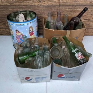 lot 290 image: Collection of Vintage Glass Soda Bottles 7up, Mountain Dew, Pepsi-Cola, Coca-Cola and More