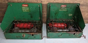 lot 216 image: Pair of Vintage Coleman 2-Burner Gas Camp Stoves