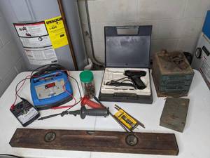 lot 335 image: Weller Soldering Iron, Speed Charger, Level, Drill Bits, Drawers with Various Items