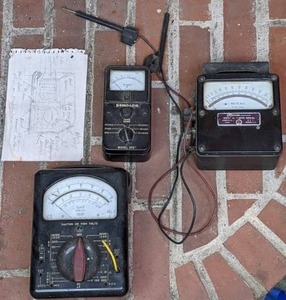 lot 168 image: Group of 3 Vintage Meters Triplet Model 630-A Analog Multimeter, Simpson Model 372 Ohmmeter, and Daystrom AC Voltmeter