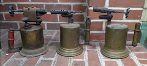lot 169 image: Set of 3 Antique Brass Blowtorches Turner Olympic Collection, and Others