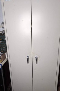 lot 403 image: Metal Double Door Storage Cabinet with Contents