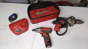 lot 405 image: Pair of Milwaukee Drills with Charger and Soft Case