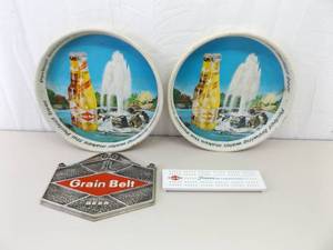 Vintage Grain Belt Serving Trays, Wall Sign, and Cribbage Board