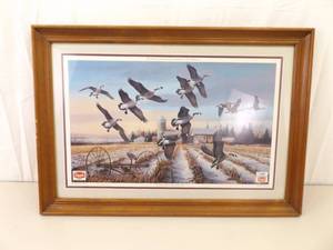 Vintage Schmidt Brewing Company Wood Framed Canadian Geese Poster