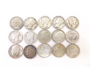 Lot of 15 Pre-1964 Mercury and Roosevelt Silver Dimes