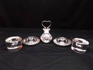 Lot of Orrefors Perfume Bottle and Votives