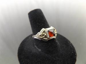 14k and .925 Sterling Silver Pyramid Cut Garnet Celtic Knot Ring Size 9