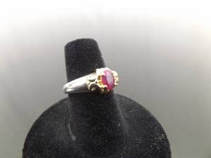 14k and .925 Sterling Silver Oval Cut Ruby Ring Size 6