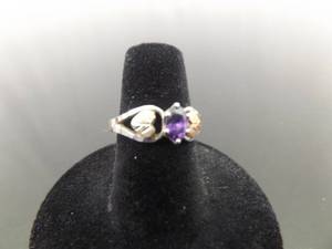 10k Black Hills Gold and .925 Sterling Silver Oval Cut Amethyst Ring Size 6.25