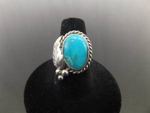 .925 Sterling Silver Navajo Turquoise Ring Size 7.5