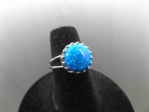 .925 Sterling Silver Synthetic Opal Ring Size 6
