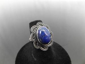 .925 Sterling Silver Lapis Lazuli Cabochon Ring Size 6
