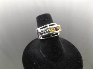 .925 Sterling Silver Multi Colored Stone Ring Size 6