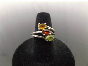 .925 Sterling Silver Citrine, Garnet, and Peridot Ring Size 7